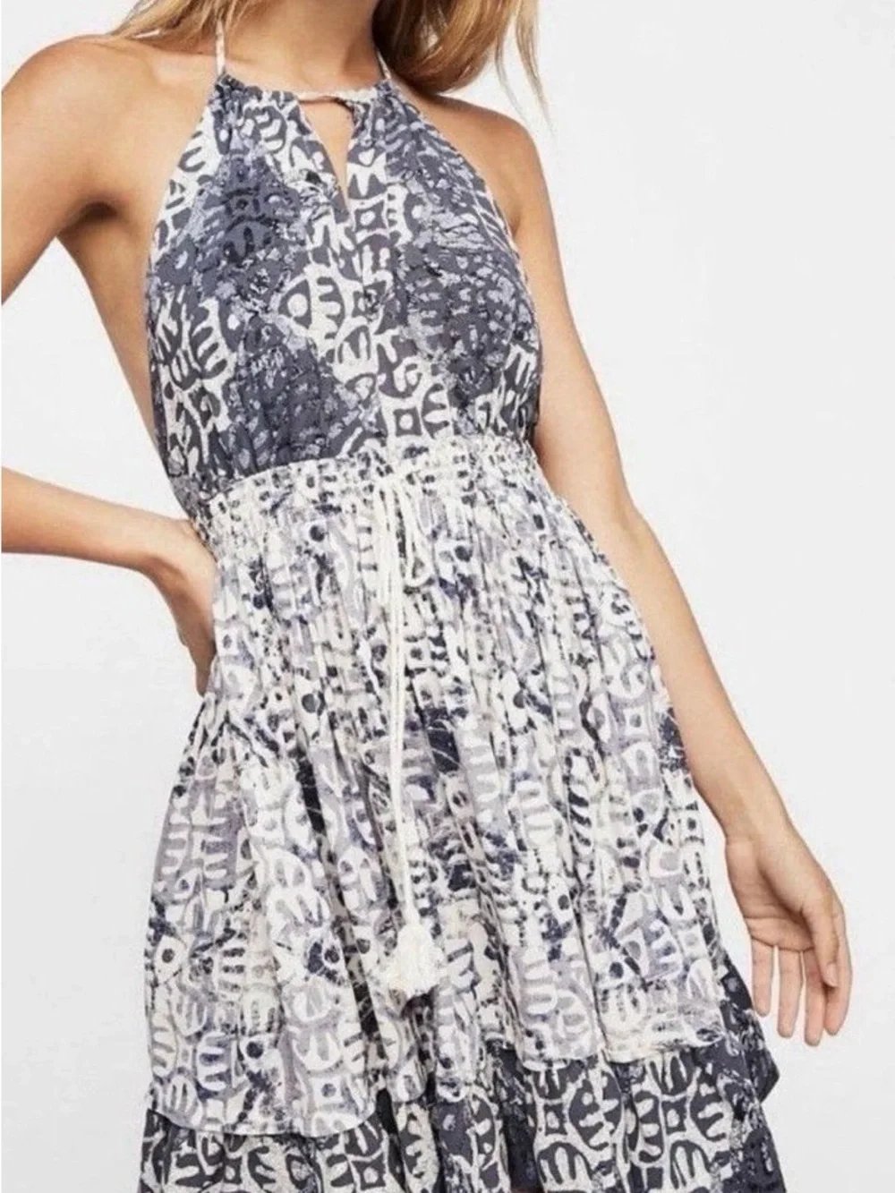 Free People Blue and White Halter Summer Dress - Picture 2 of 5